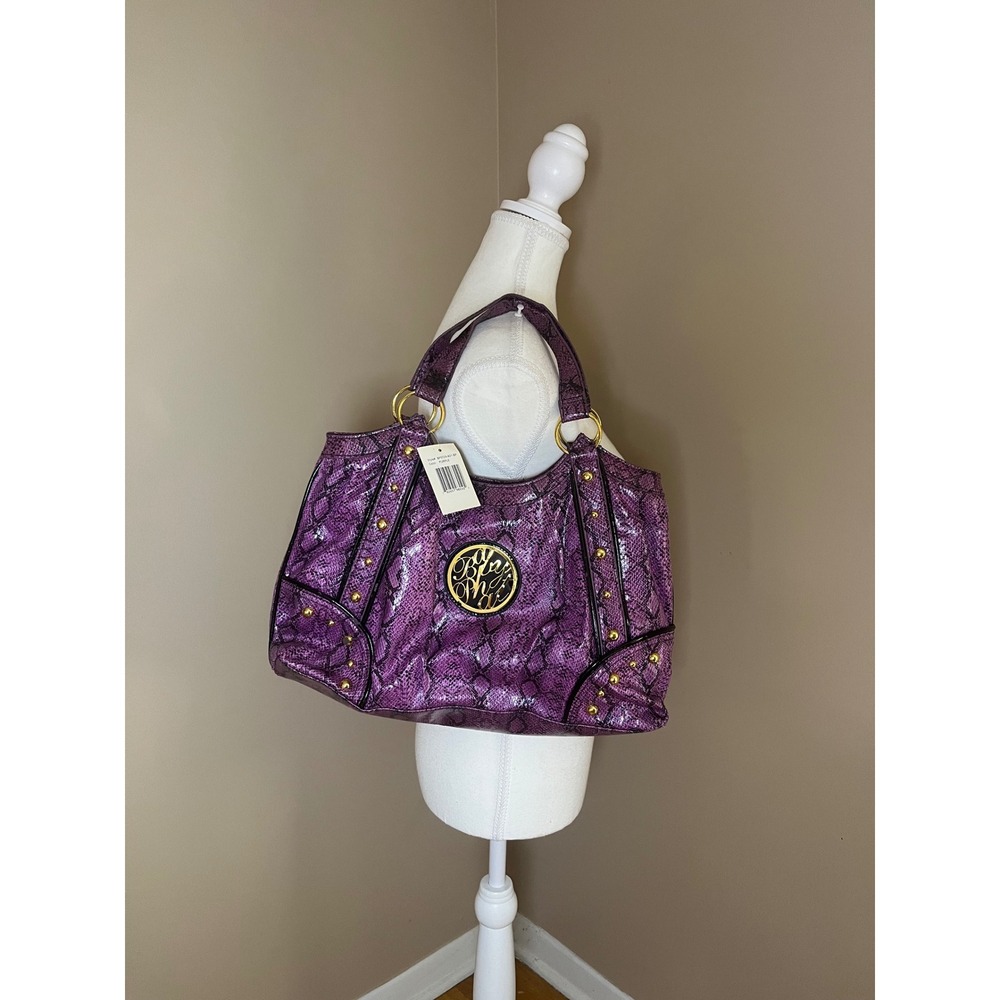 Baby Phat Kimora Lee Simmons Purple Snakeskin Hobo Bag Gold Studs Y2K Tote
